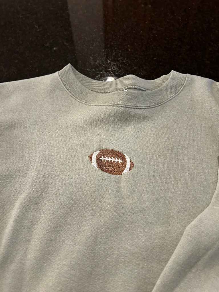 Crewneck Sweatshirt With Embroidered Football - Sage Green